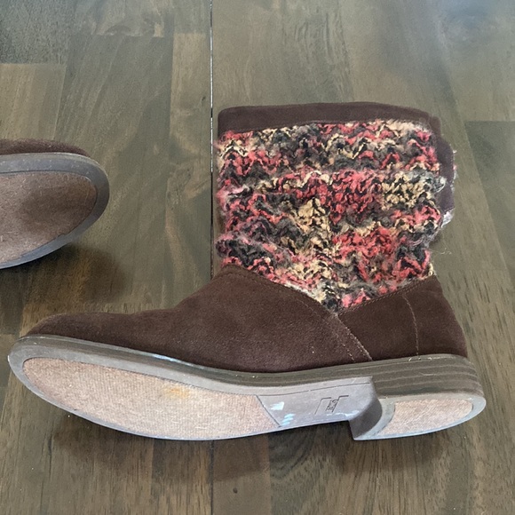TOMS Serra Sweater Boot Slouchy Size 7 Brown Suede Chunky Knit Pink Lodgecore - Picture 3 of 15